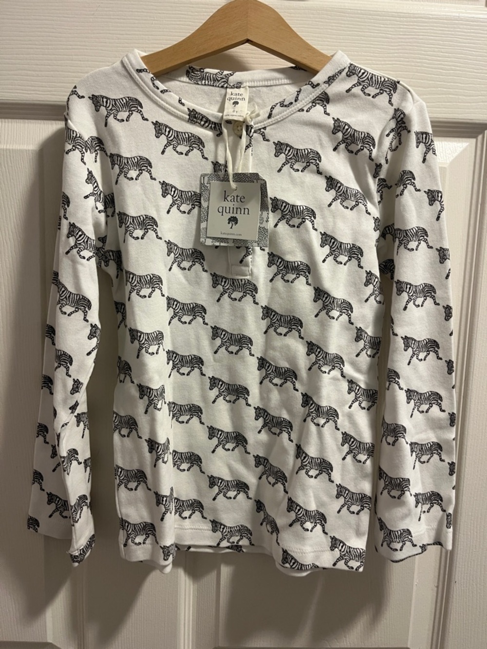kate quinn White Long Sleeve Top with Black Zebra Print